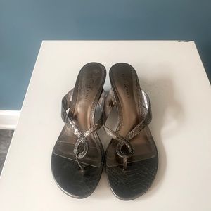 Gunmetal Snakeskin Kitten Heel Sandal Mules